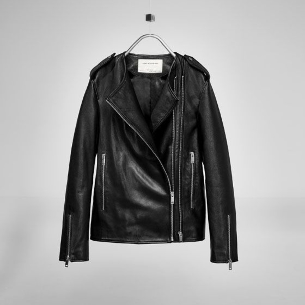 ZARA Studio Black Leather Moto Jacket Coat